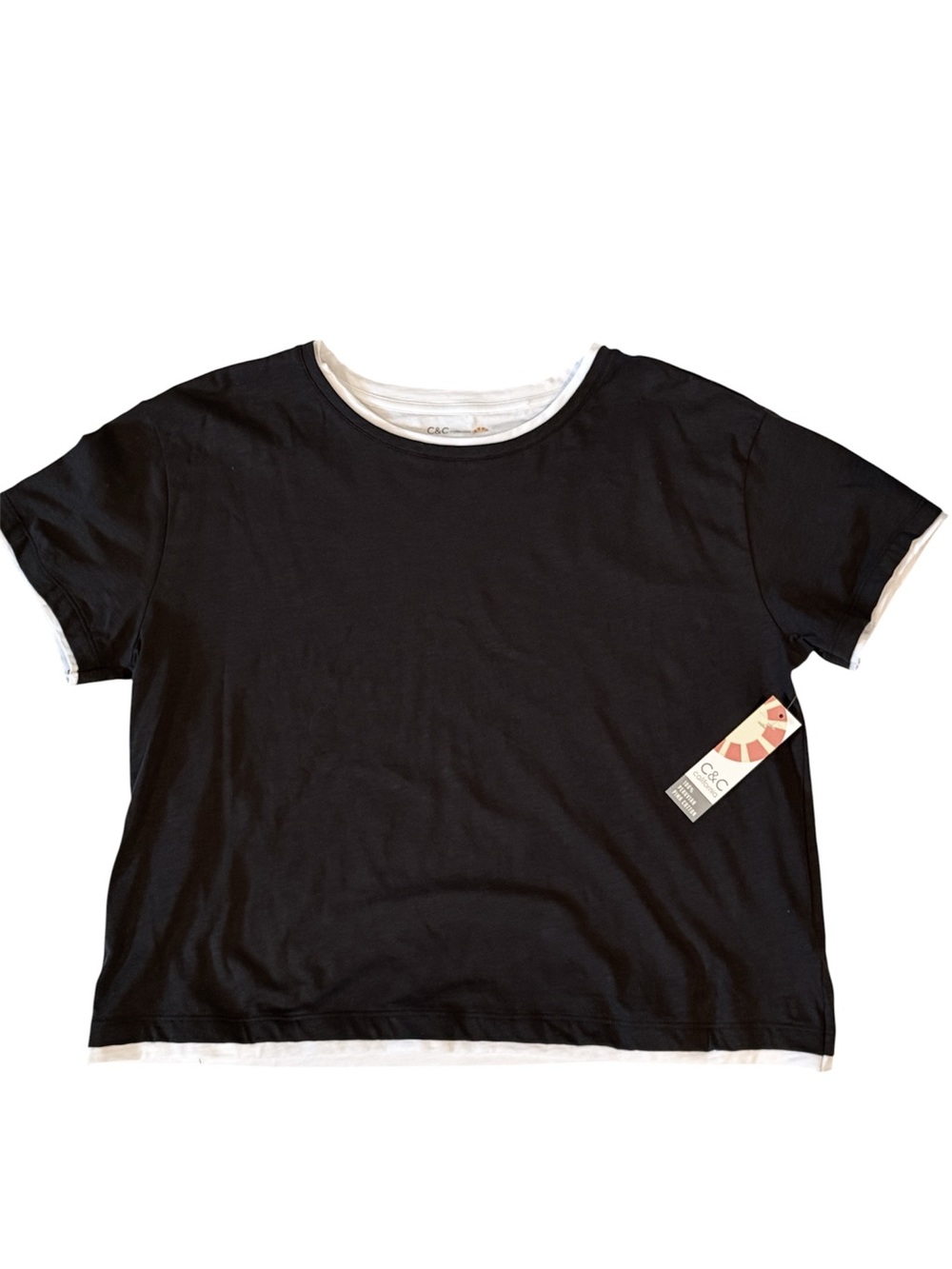 C&C California Black White Layered Tee Women’s XL NWT Pima Cotton